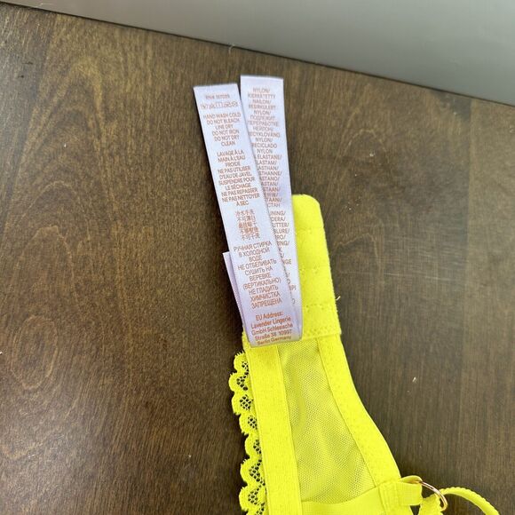 Savage X Fenty Women Size 36D D Bra Floral Lace Push Up Yellow Neon Y2K Brat - Picture 8 of 15